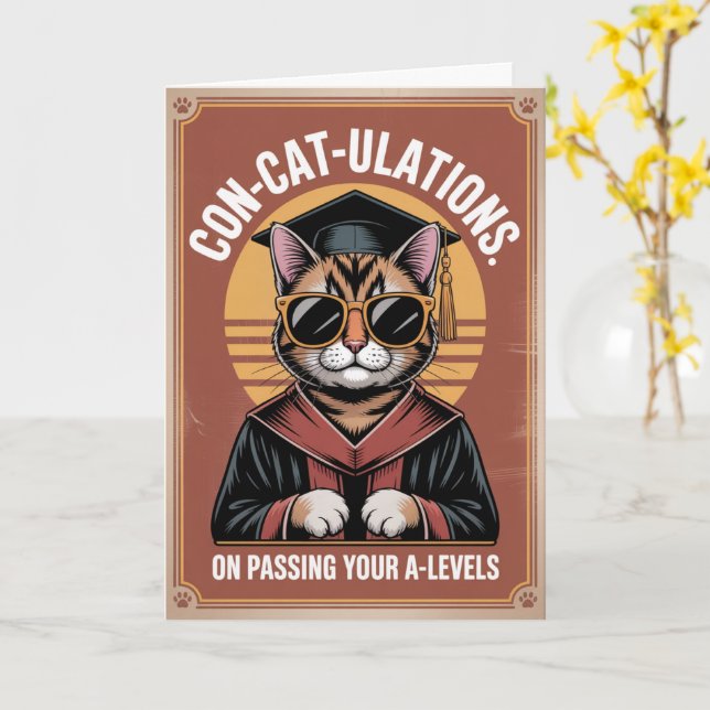 1970s-inspired “Con-cat-ulations” A-Level success  Card (Yellow Flower)