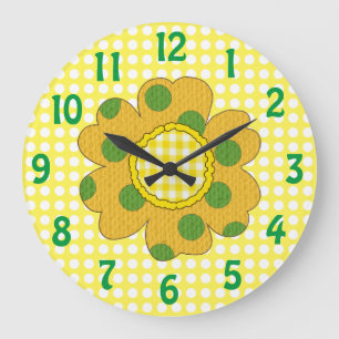 1970's Mustard Yellow Dotted Flower Large Clock