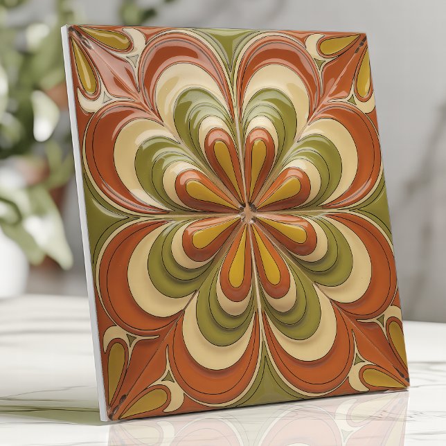 1970s Psychedelic Floral Burst Ceramic Tile (Creator Uploaded)