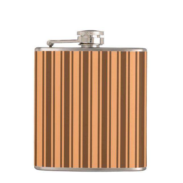 1970s retro brown candy stripes hip flask (Front)