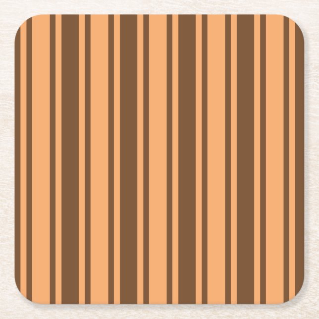 1970s retro brown candy stripes square paper coaster (Front)