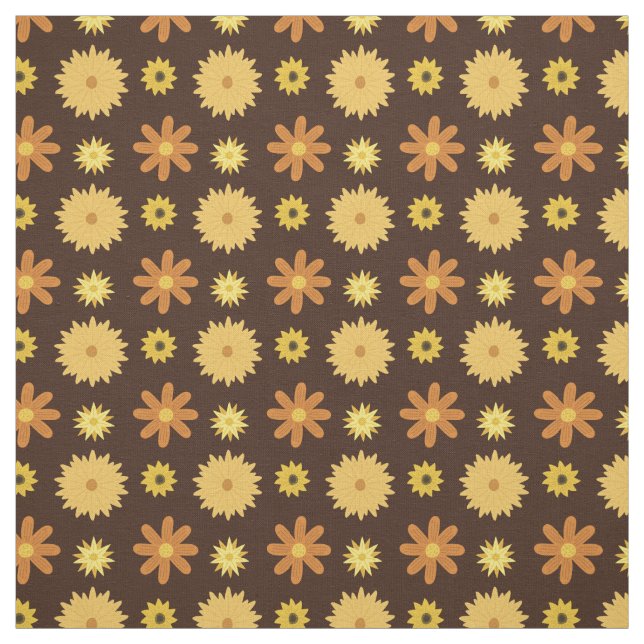 1970s Retro Brown Orange Yellow Floral Pattern Fabric (Swatch)