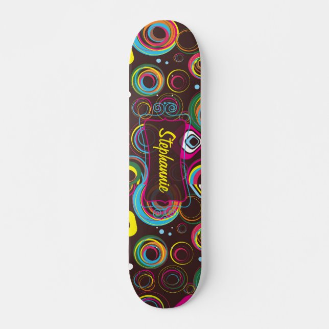 1970's Retro Circle Colourful Old School Skateboar Skateboard (Front)