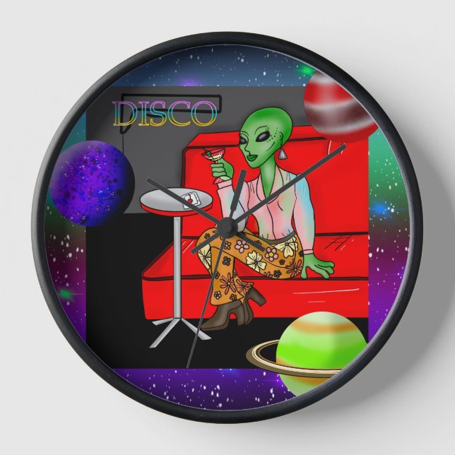 1970's Retro Extraterrestrial in Disco Lounge   Clock (Front)