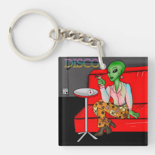 1970's Retro Extraterrestrial in Disco Lounge  Key Ring