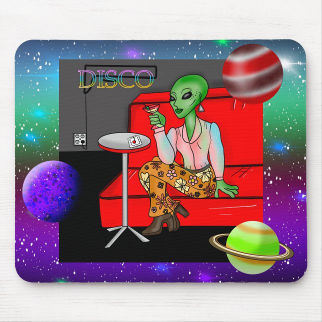 1970's Retro Extraterrestrial in Disco Lounge  Mouse Pad (Front)