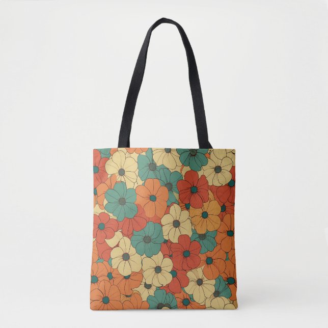 1970s Retro Flowers Tote Bag (Front)