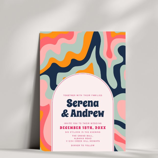 1970s Retro Groovy Pastel Wavy Arch Photo Invitation (Creator Uploaded)
