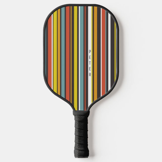 1970s Retro Stripes Orange Brown Aqua White Pickleball Paddle (Front)