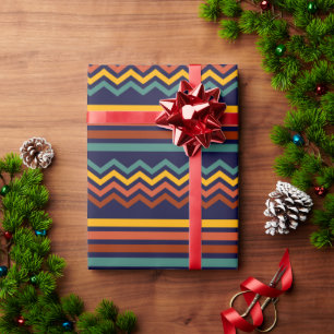 1970s retro vintage stripes and zig zag wrapping paper