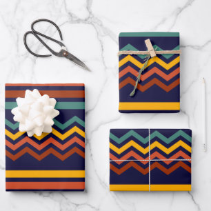 1970s retro vintage stripes and zig zag wrapping paper sheet