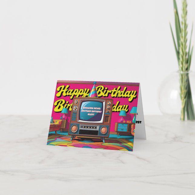 1970s scene with tv birthday card (Front)
