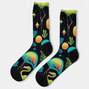 1970's Style Groovy Abstract Flamingos Socks