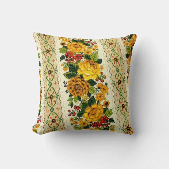 1970's Yellow Flower Pattern Cushion (Front)