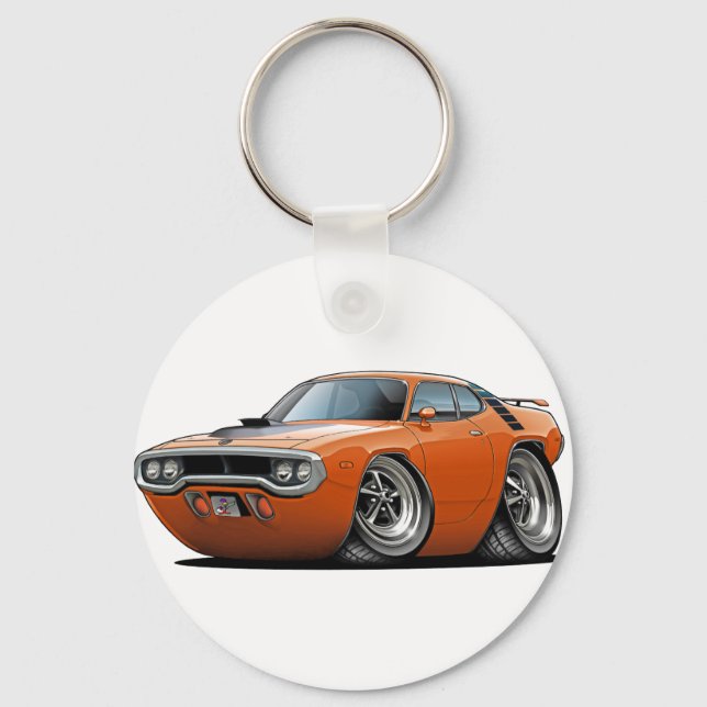 1971-72 Roadrunner Orange-Black Car Key Ring (Front)