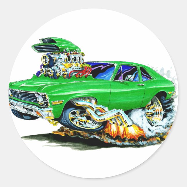 1971-74 Nova Green Car Classic Round Sticker (Front)