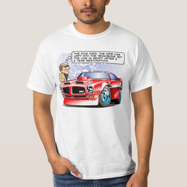 1971 Muscle Car Restoration Cartoon T-Shirt (Front)