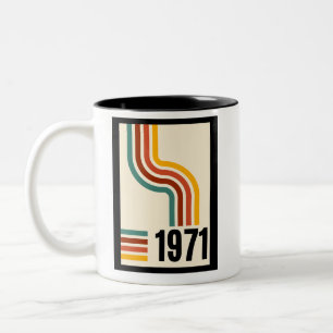 1971 Retro Stripe Rainbow 54th Birthday Two-Tone Coffee Mug