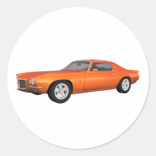 1972 Camaro: Muscle Car: Orange Finish: Classic Round Sticker