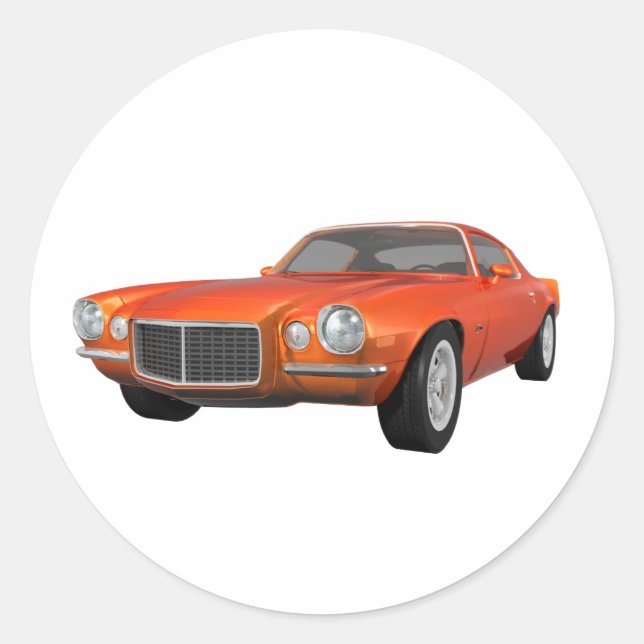 1972 Camaro: Muscle Car: Orange Finish: Classic Round Sticker (Front)