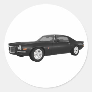 1972 Camaro Z28: Muscle Car: Black Finish Classic Round Sticker