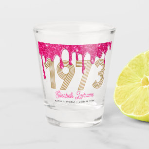 1973 Pink Glitter Drip 50th Birthday Shot Glass