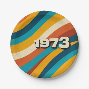1973 Retro Paper Plates Vintage 70s Groovy Stripes