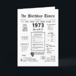 1973 The Year You Were Born Birthday Card<br><div class="desc">Forget the ordinary birthday card! Our 1973 greeting card is a groovy gateway to the past. It's packed with fascinating facts, from major moments (disco fever!) to hidden gems (the first cellphone!). Dive deeper with details on everyday life in 1973 - explore iconic trends (think platform shoes and afros!), slang...</div>