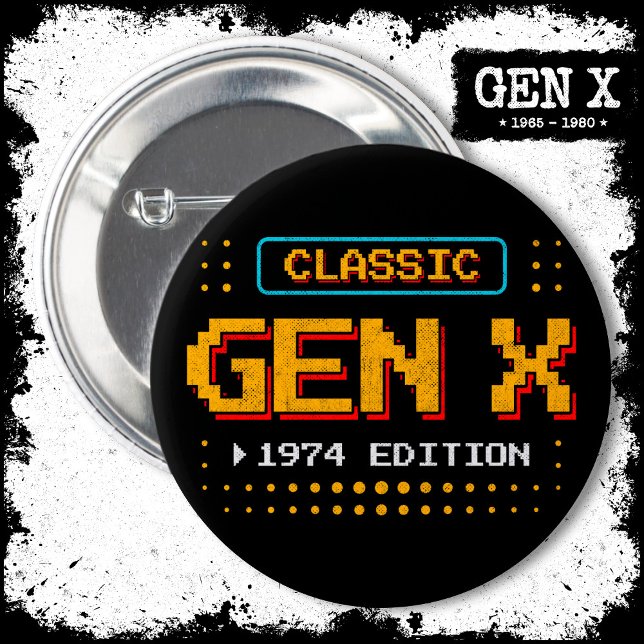1974 Gen X Classic Retro Gamer Gaming Birthday 6 Cm Round Badge (Creator Uploaded)