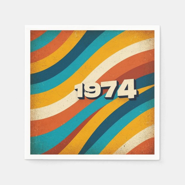 1974 Retro Paper Napkin Vintage 70s Groovy Stripes (Front)