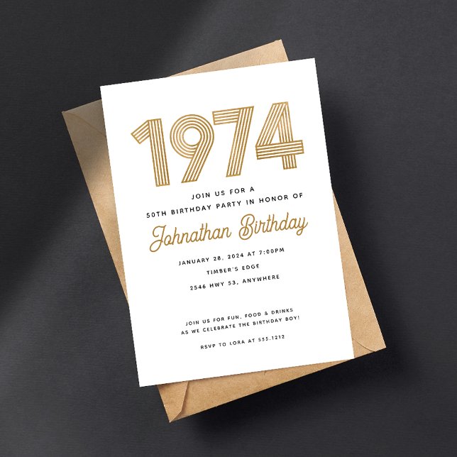 1974 White Black Gold 50th Birthday Invitation  (Creator Uploaded)