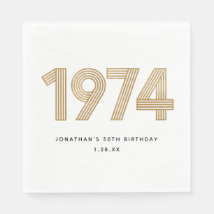 1974 White Black Gold 50th Birthday Napkin