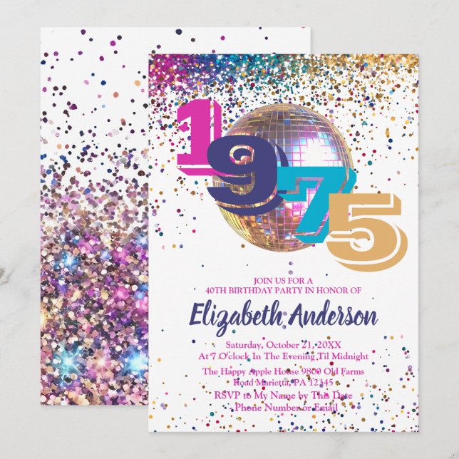 1975 Colourful Disco 50th Birthday Party Customiza Invitation (Front/Back)