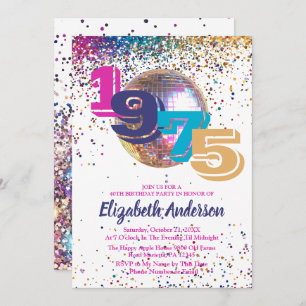 1975 Colourful Disco 50th Birthday Party Customiza Invitation