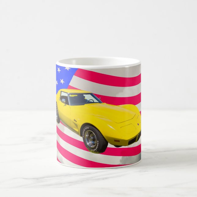 1975 Corvette Stingray With American Flag Coffee Mug (Center)