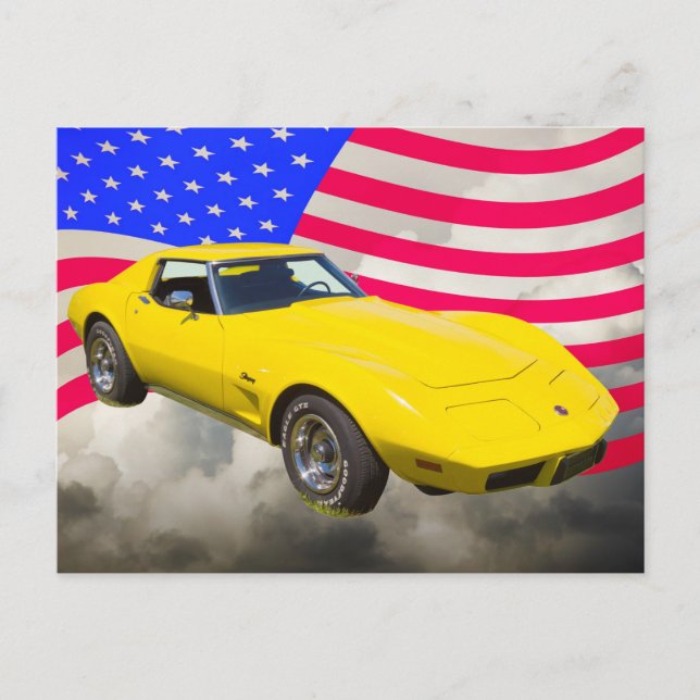 1975 Corvette Stingray With American Flag Postcard (Front)