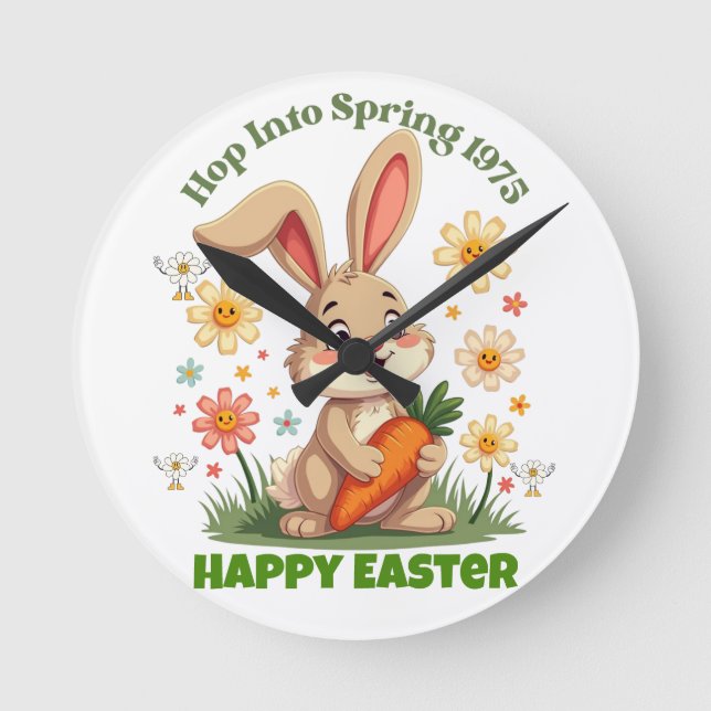 1975 Retro Spring Bunny  Round Clock (Front)