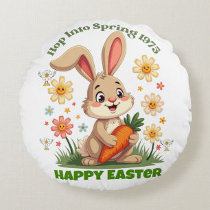 1975 Retro Spring Bunny Round Cushion