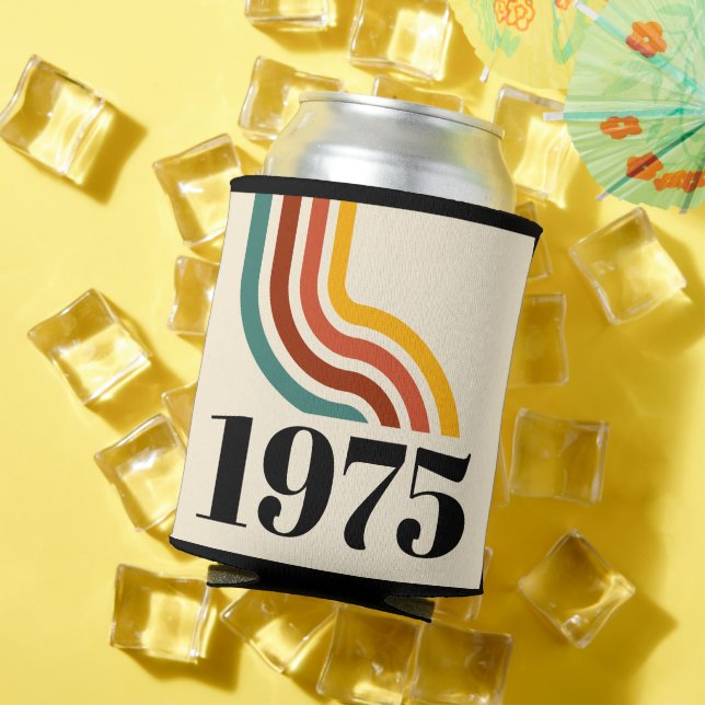1975 Retro Stripe Vintage Poster Can Cooler (In Situ Summer)