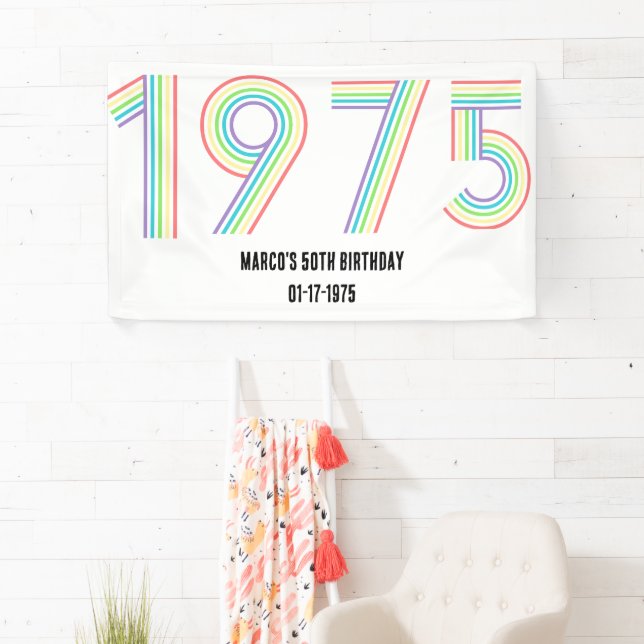 1975 Retro Vintage Rainbow Numeral 50th Birthday Banner (Insitu)