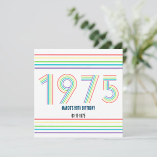 1975 Retro Vintage Rainbow Numeral 50th Birthday Invitation