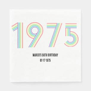 1975 Retro Vintage Rainbow Numeral 50th Birthday Napkin