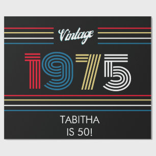 1975 Vintage Retro Stripe Primary Colours Wrapping Paper