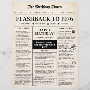 1976 Mock Newspaper Birthday Paper Sheet