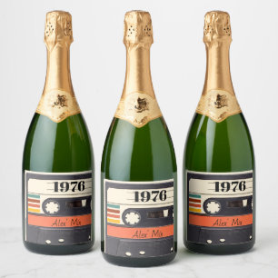1976 Retro Stripe Cassette Tape Vintage Orange Sparkling Wine Label