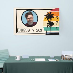 1976 Retro Stripe Sunset Vintage Custom Photo Name Banner