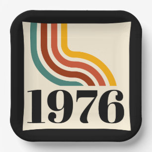 1976 Retro Stripe Vintage Poster 50th Birthday Paper Plate