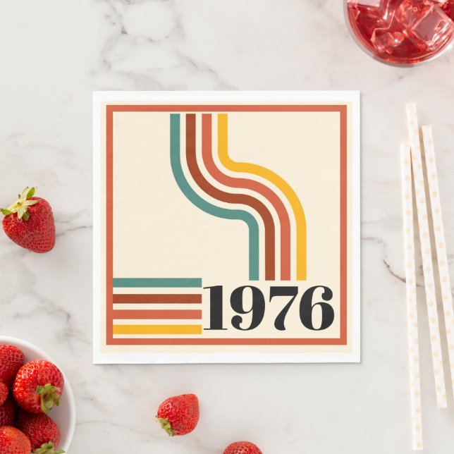1976 Retro Stripe Vintage Poster Orange Napkin (Insitu)