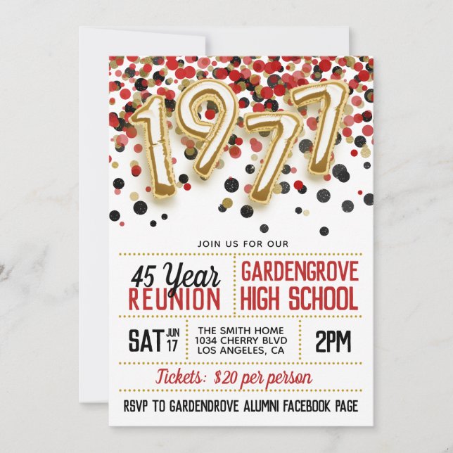 1977 High School College Reunion Invitation (Front)