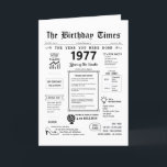 1977 The Year You Were Born Birthday Card<br><div class="desc">Take a trip back in time with our captivating 1977 birthday card! Bursting with historical moments and thrilling facts, it's custom-crafted for your special day. This birthday card is filled with insights and snapshots of life during that era. From noteable events like the disco fever, streaking craze, and the birth...</div>